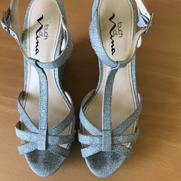 Touch of Nina Shoes - Touch of Nina Silver Sparkle Wedges